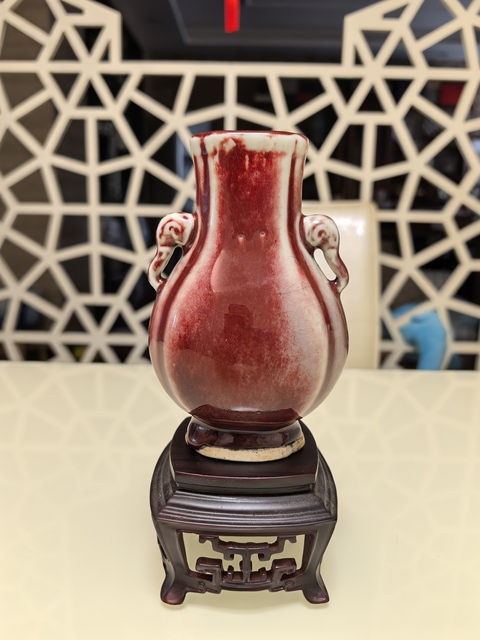 古玩陶瓷紅釉扁瓶真品鑒賞圖