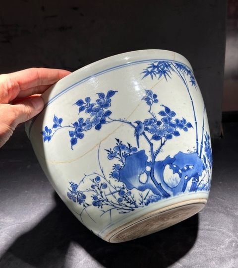 古玩陶瓷青花花鳥紋案缸真品鑒賞圖