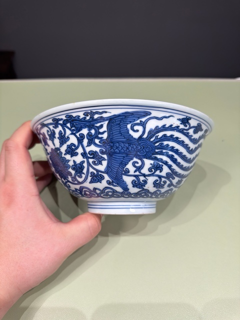 古玩陶瓷明萬歷 青花鳳凰碗真品鑒賞圖