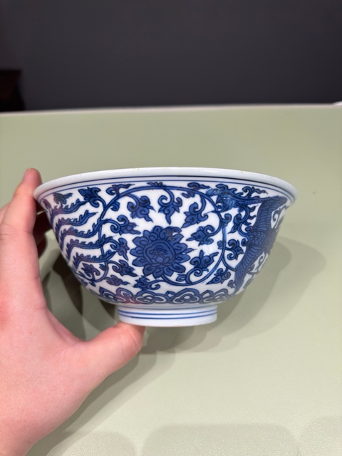 古玩陶瓷明萬歷 青花鳳凰碗真品鑒賞圖