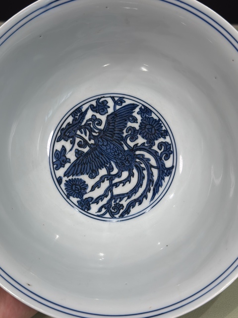 古玩陶瓷明萬歷 青花鳳凰碗真品鑒賞圖