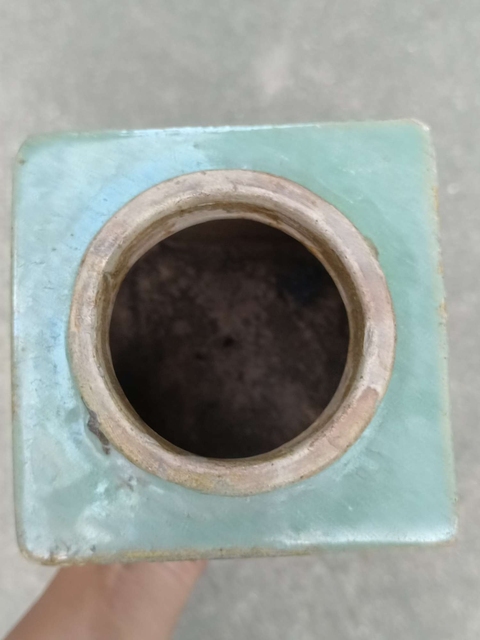 古玩陶瓷宜興白泥紫砂胎綠鈞釉萬字紋茶葉罐真品鑒賞圖
