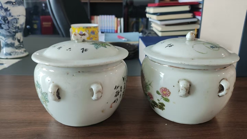 古玩陶瓷民國·粉彩菊花紋粥罐一對(duì)  真品鑒賞圖