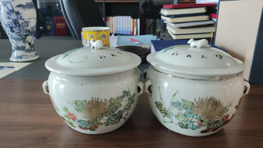 古玩陶瓷民國·粉彩菊花紋粥罐一對(duì)  真品鑒賞圖