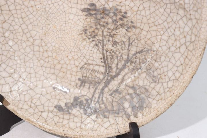 古玩陶瓷日本江戶志野燒彩繪山水人物盤真品鑒賞圖