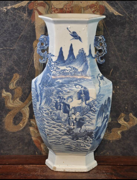 古玩陶瓷人物山水青花瓶真品鑒賞圖