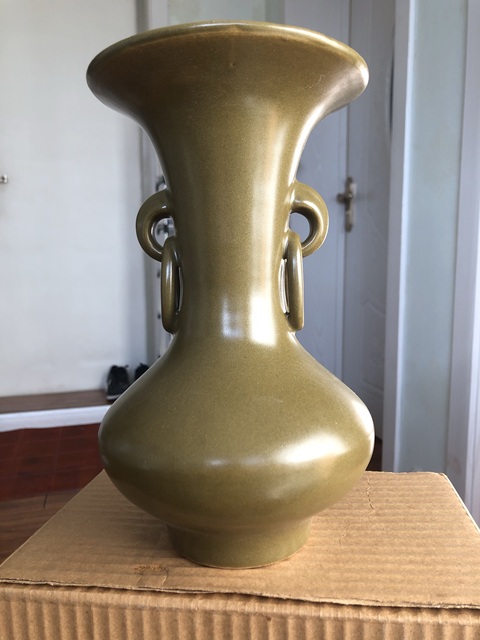 古玩陶瓷茶葉末釉雙環耳撇口瓶真品鑒賞圖