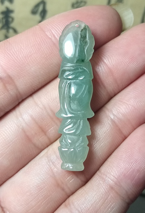 古玩玉器翡翠雕“觀音”掛件拍賣，當前價格388元