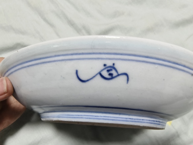 古玩陶瓷壽字紋梵字紋青花盤真品鑒賞圖