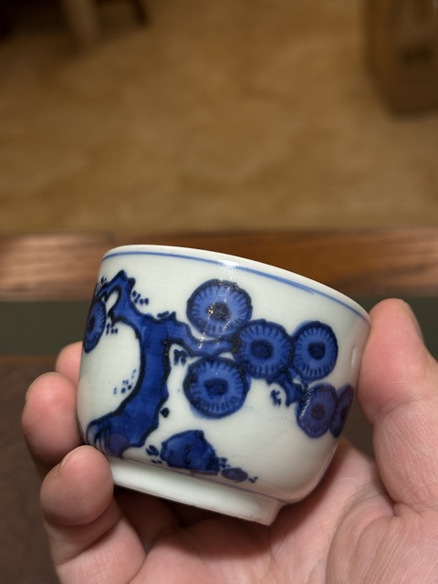 古玩陶瓷日本江戶青花杯真品鑒賞圖