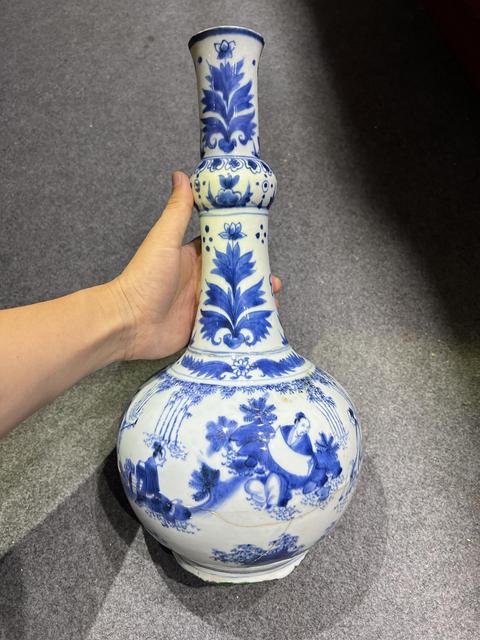 古玩陶瓷崇禎·青花竹林七賢紋長頸瓶 真品鑒賞圖