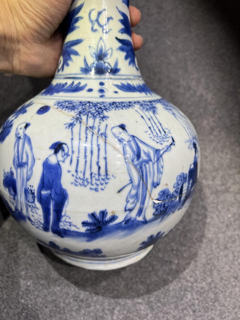 古玩陶瓷崇禎·青花竹林七賢紋長頸瓶 真品鑒賞圖
