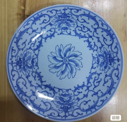 古玩陶瓷青花淡描花卉紋盤真品鑒賞圖