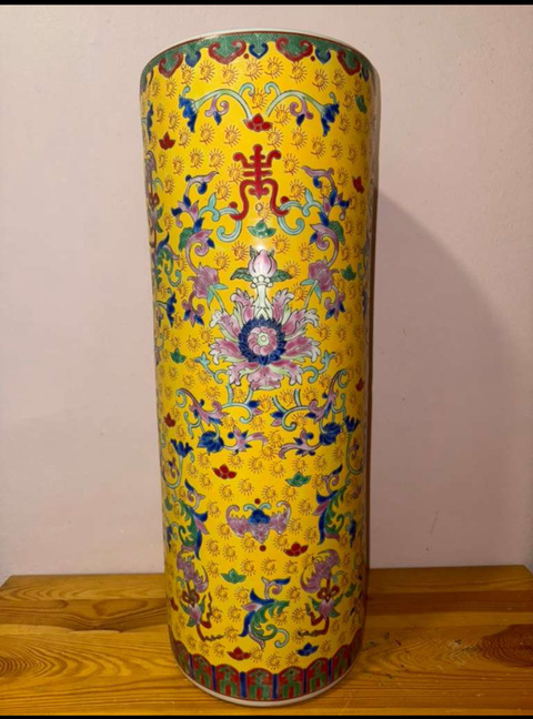 古玩陶瓷花間壽字紋卷筒真品鑒賞圖