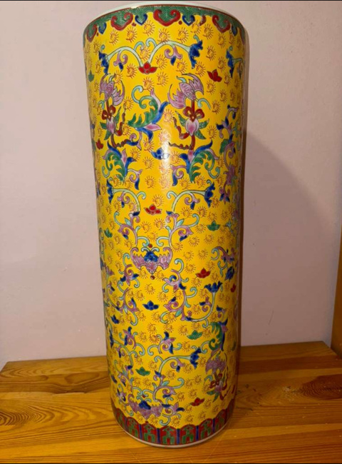 古玩陶瓷花間壽字紋卷筒真品鑒賞圖