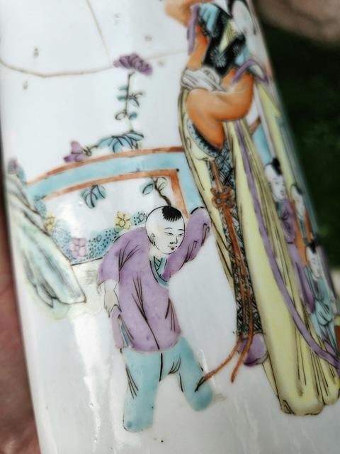 古玩陶瓷粉彩仕女人物帽筒真品鑒賞圖