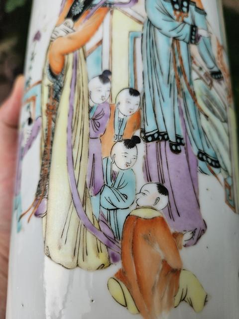 古玩陶瓷粉彩仕女人物帽筒真品鑒賞圖