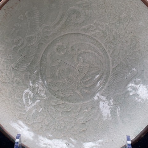 古玩陶瓷青白釉雙鳳紋盤真品鑒賞圖