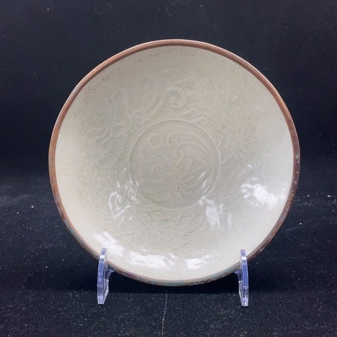 古玩陶瓷青白釉雙鳳紋盤真品鑒賞圖