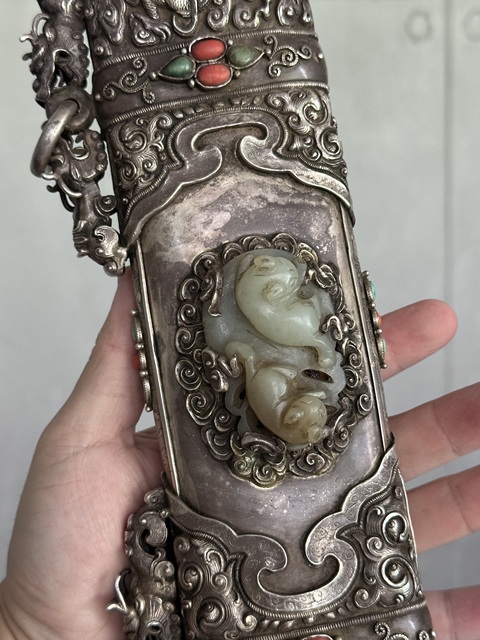 古玩銅器玉把銀刀真品鑒賞圖