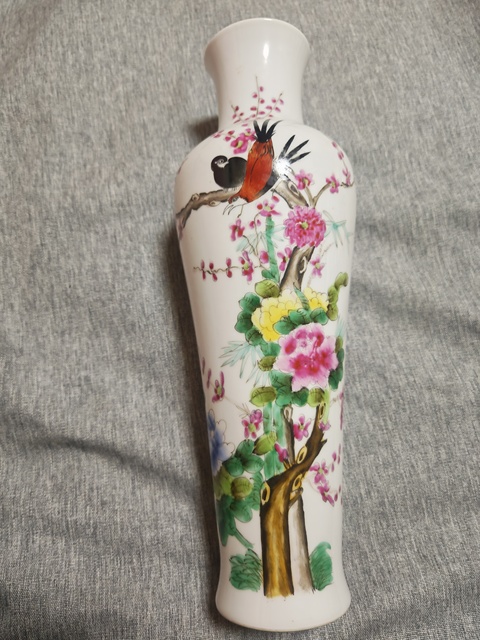 古玩陶瓷花鳥紋粉彩瓶真品鑒賞圖