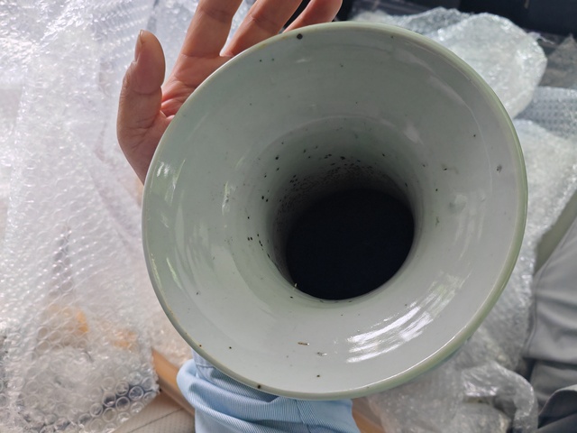古玩陶瓷豆青釉青花堆白花鳥紋瓶真品鑒賞圖
