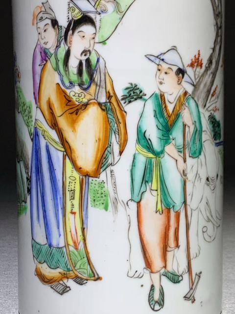 古玩陶瓷粉彩人物故事紋帽筒真品鑒賞圖