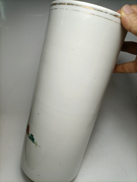 古玩陶瓷粉彩人物故事紋帽筒真品鑒賞圖
