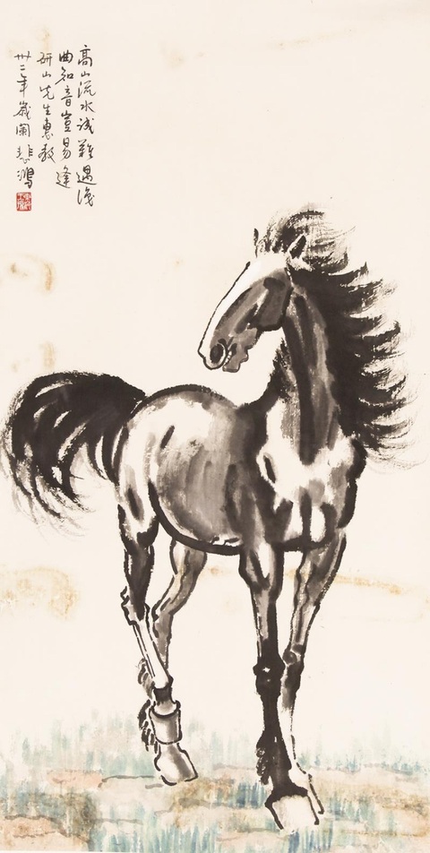 古玩字畫徐悲鴻款立馬圖真品鑒賞圖