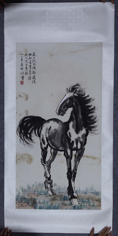 古玩字畫徐悲鴻款立馬圖真品鑒賞圖