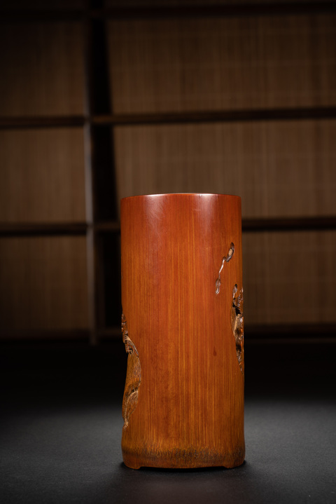 古玩雜項竹雕筆筒真品鑒賞圖