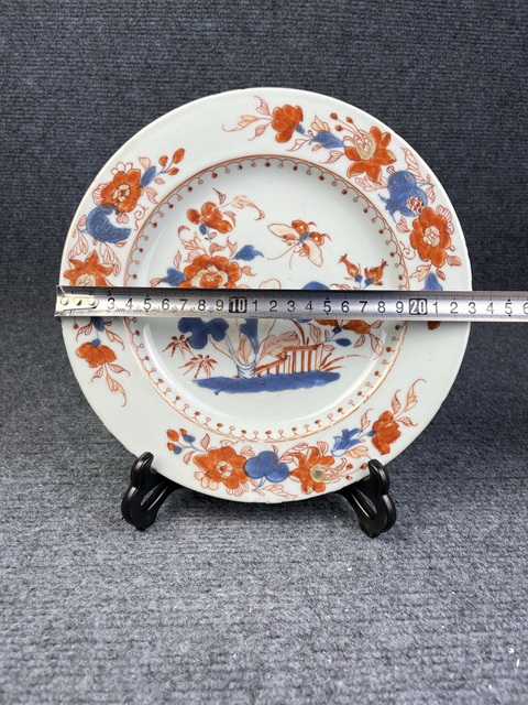 古玩陶瓷青花礬紅描金白菜盤真品鑒賞圖