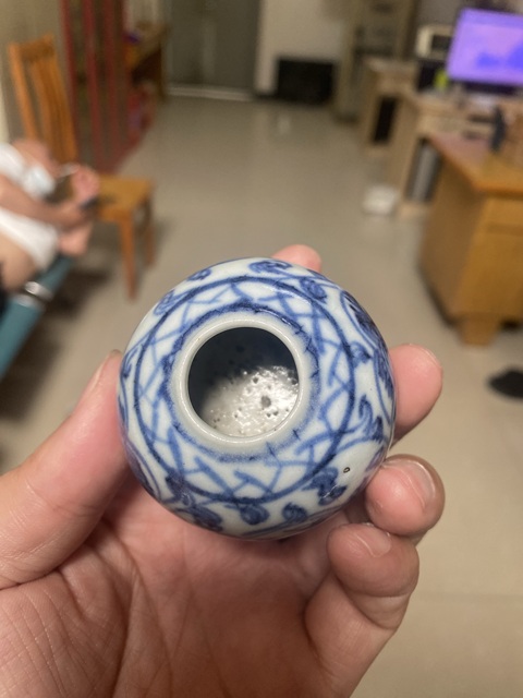 古玩陶瓷道光淡描青花水盂真品鑒賞圖