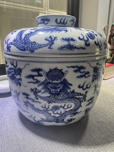 古玩陶瓷清光緒 青花龍紋蓋缸真品鑒賞圖