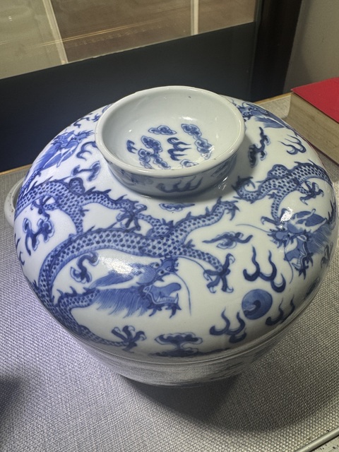 古玩陶瓷清光緒 青花龍紋蓋缸真品鑒賞圖