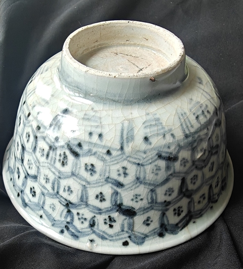 古玩陶瓷青花龜背金剛十字杵紋碗真品鑒賞圖