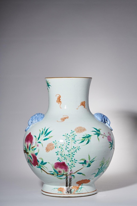 古玩陶瓷清光緒 粉彩壽桃紋雙耳尊真品鑒賞圖