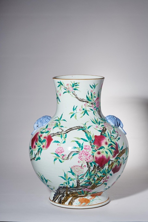 古玩陶瓷清光緒 粉彩壽桃紋雙耳尊真品鑒賞圖