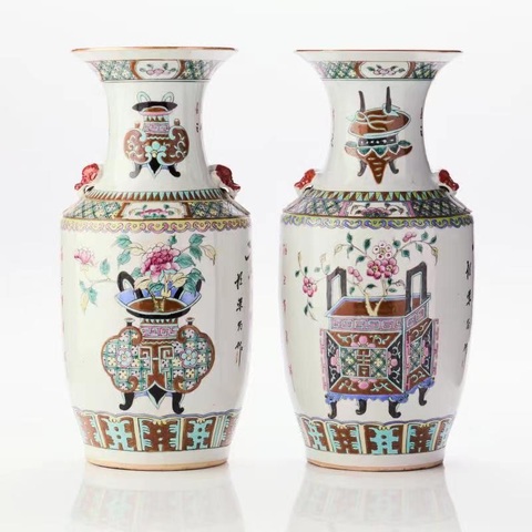 古玩陶瓷博古圖粉彩瓶真品鑒賞圖