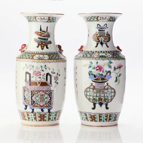 古玩陶瓷博古圖粉彩瓶真品鑒賞圖
