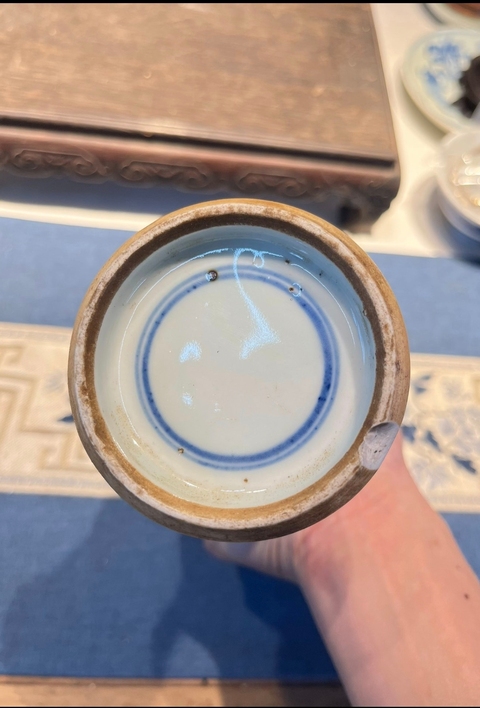 古玩陶瓷山水紋青花花觚真品鑒賞圖