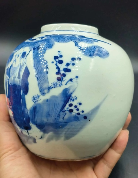 古玩陶瓷(保真卡)清晚·青花福祿壽三星人物紋罐拍賣,當前價格5888元