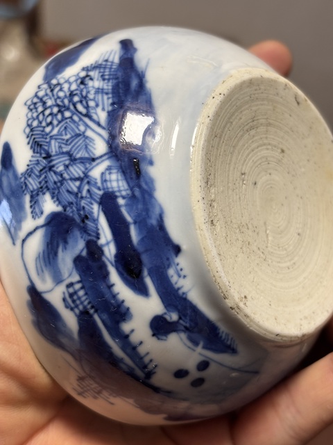 古玩陶瓷青花山水紋藥搏真品鑒賞圖