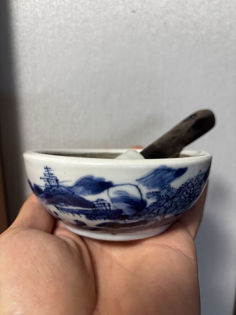 古玩陶瓷青花山水紋藥搏真品鑒賞圖