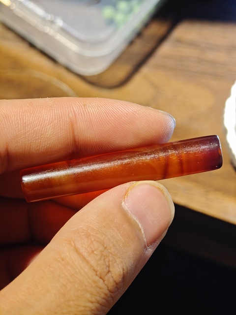 古玩玉器瑪瑙管珠真品鑒賞圖