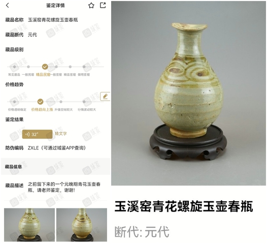 古玩陶瓷元末明初·青花螺旋紋玉壺春瓶真品鑒賞圖