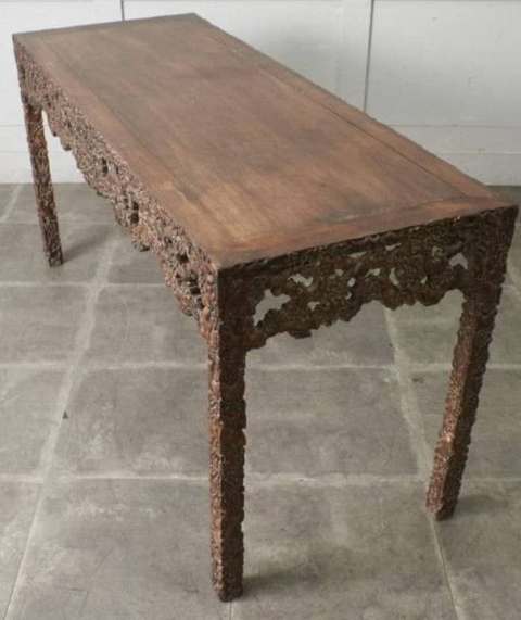 古玩雜項(xiàng)花梨木雕刻制作畫案真品鑒賞圖