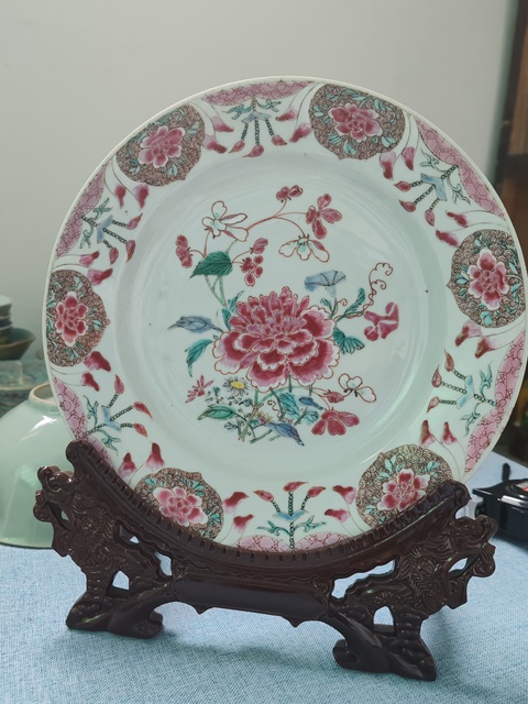 古玩陶瓷清雍正時期粉彩花卉紋盤拍賣,當前價格1880元
