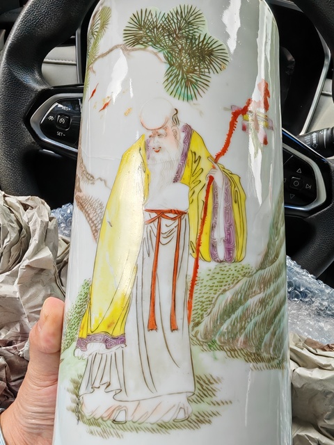 古玩陶瓷粉彩人物故事帽筒真品鑒賞圖
