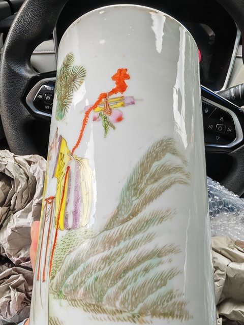 古玩陶瓷粉彩人物故事帽筒真品鑒賞圖